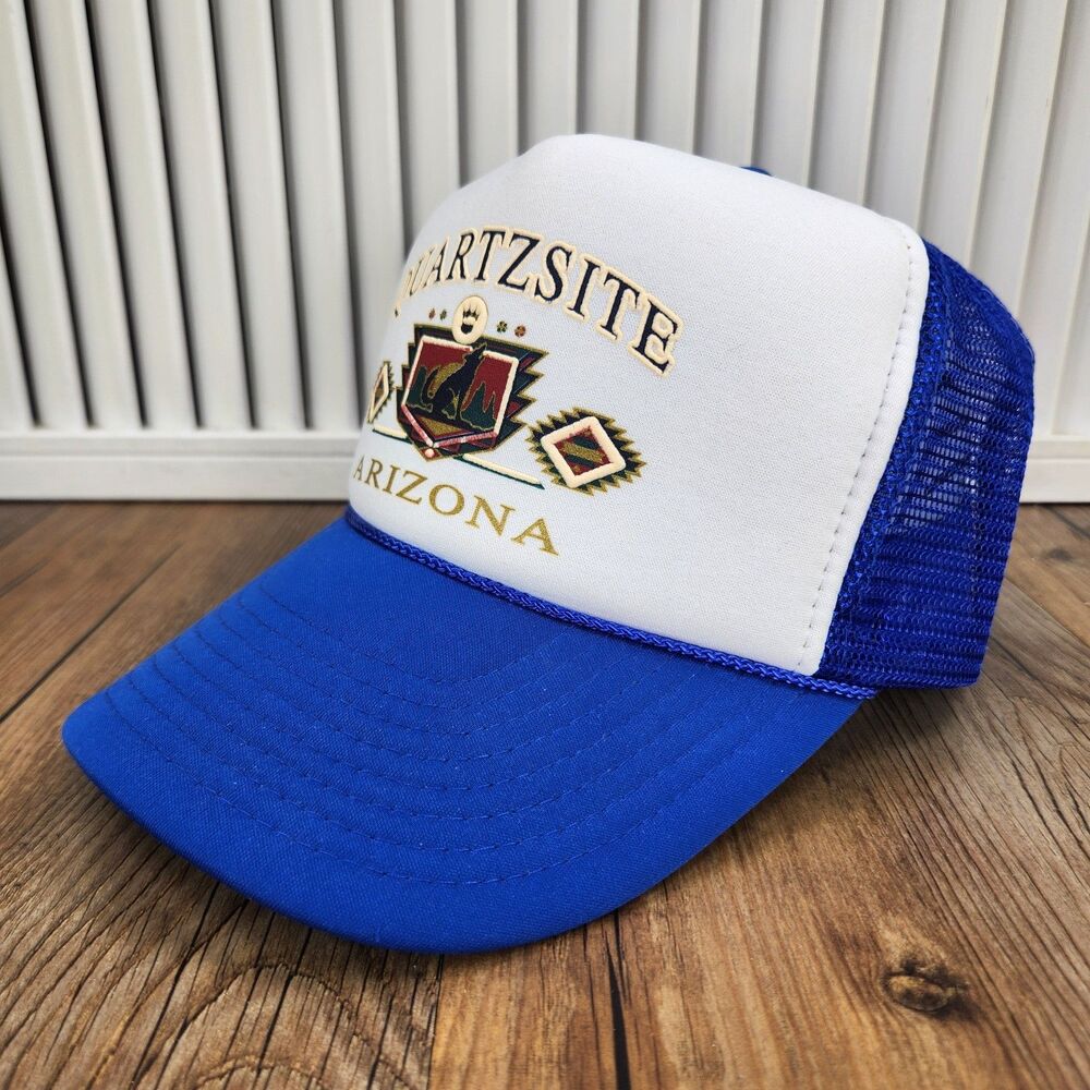 VTG Nissun Quartzsite Arizona Trucker Hat Blue White Tribal Desert Snapback Cap
